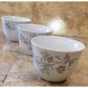Set of 3 Vintage Asian Style Fine Porcelain white black floral with silver trim